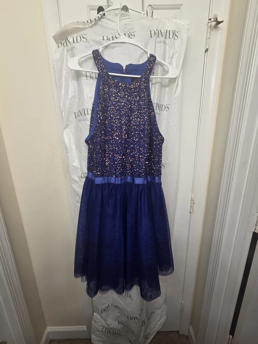 David's Bridal Royal Blue Sequin Tulle Party Dress